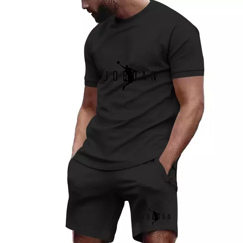 2024 neues Herren Fitness Mode Set Herren Casual Sportswear Set schnell trocknende Sportswear Kurzarm T-Shirt Shorts 2-teiliges Set