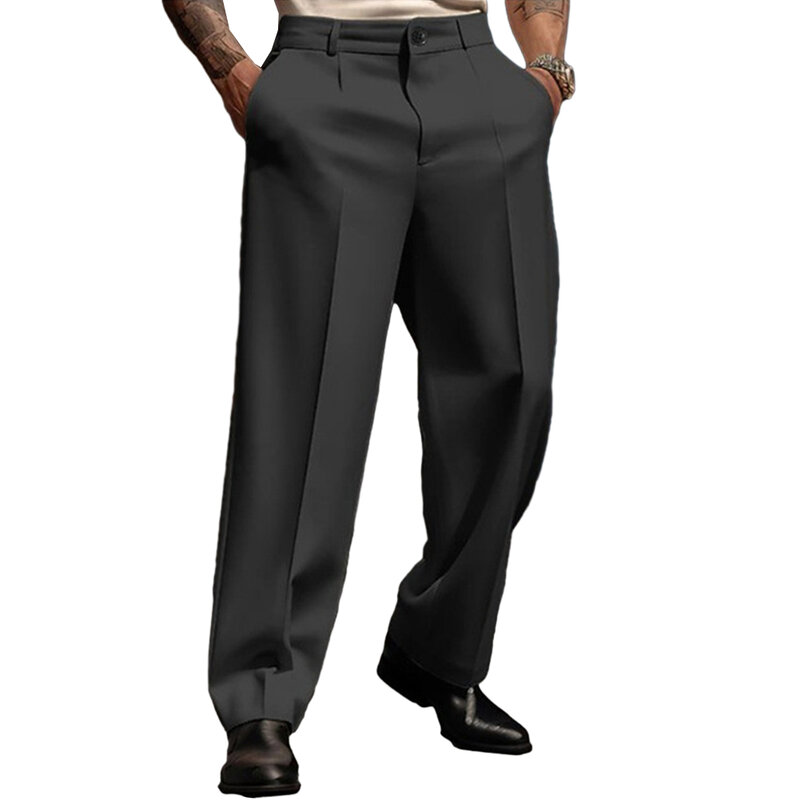 Брюки мужские деловые с карманами, винтажные Прямые повседневные прочные элегантные брюки с широкими штанинами, для работы и офиса