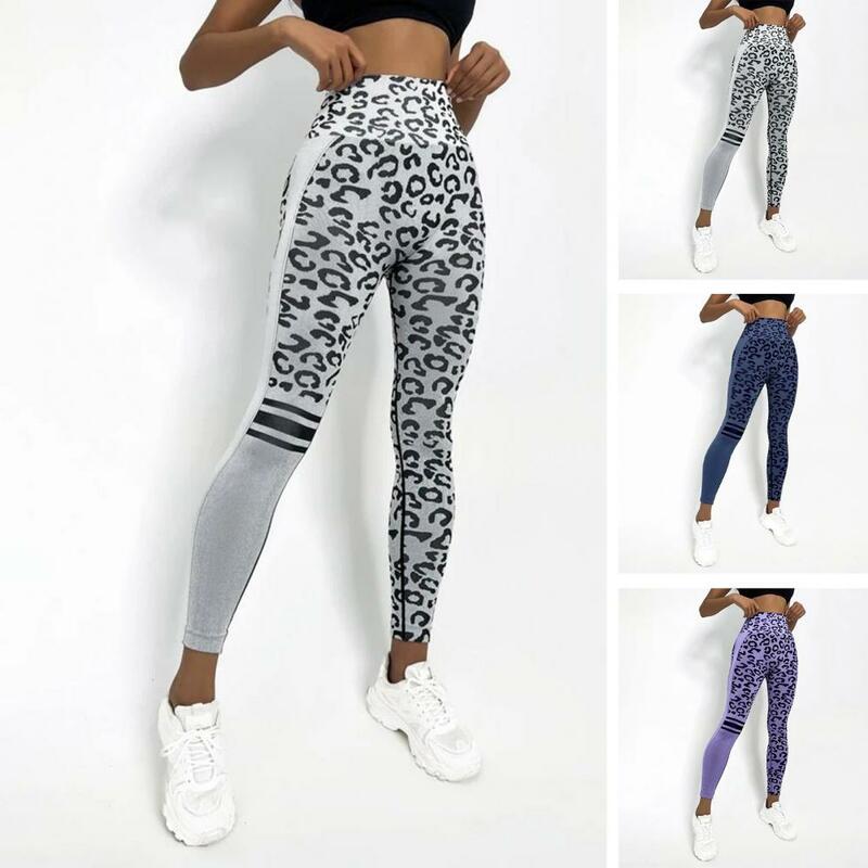 Elastic Waist Workout Pants Stylish Leopard Print Yoga Pants High Waist Tummy Control Butt Lift Soft Breathable Sports for Women