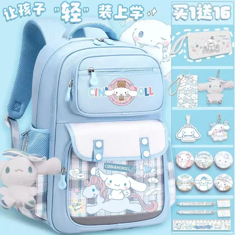 Sanrio-mochila de Anime para niños, de gran capacidad morral, ligero, protector de columna vertebral, Kawaii, Cinnamoroll