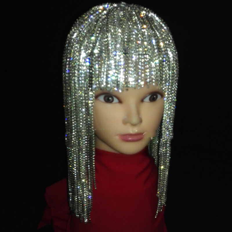 Женский золотистый/серебристый парик на цепочке, украшение для головы, праздничный наряд, аксессуары для ночного клуба, певицы, одежда для вечеринки, сексуальный сценический костюм