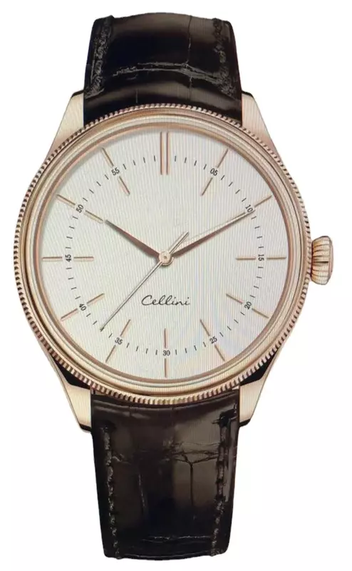 Роскошные новые мужские механические часы, автоматические часы Cellini из черной кожи, розового золота, модные часы с белым циферблатом