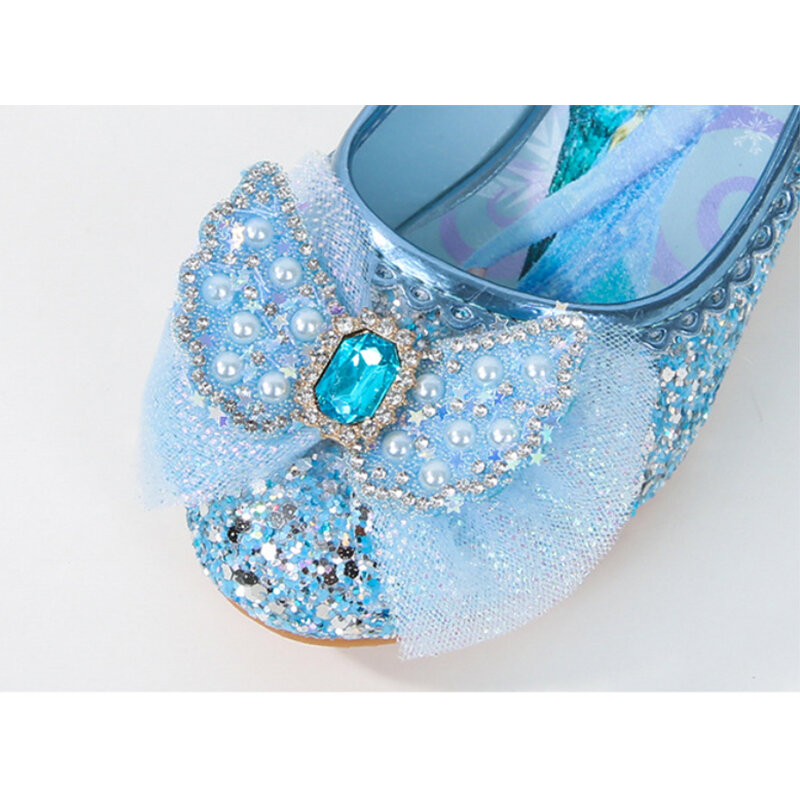 Shiny Frozen Princess Elsa scarpe per ragazze tacchi alti scarpe per bambini scarpe per bambini natale Cosplay Masquerade sandali per feste di compleanno