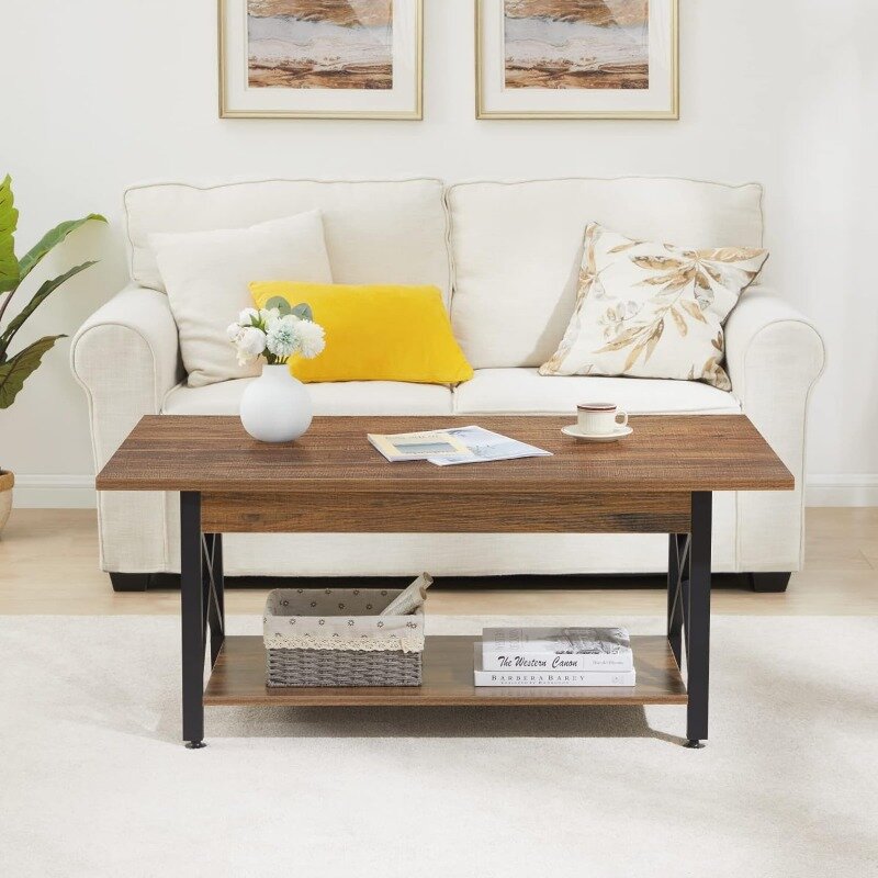 Couch tisch groß 43,3x23,6 Zoll mit Ablage fach für Wohnzimmer, einfache Montage
