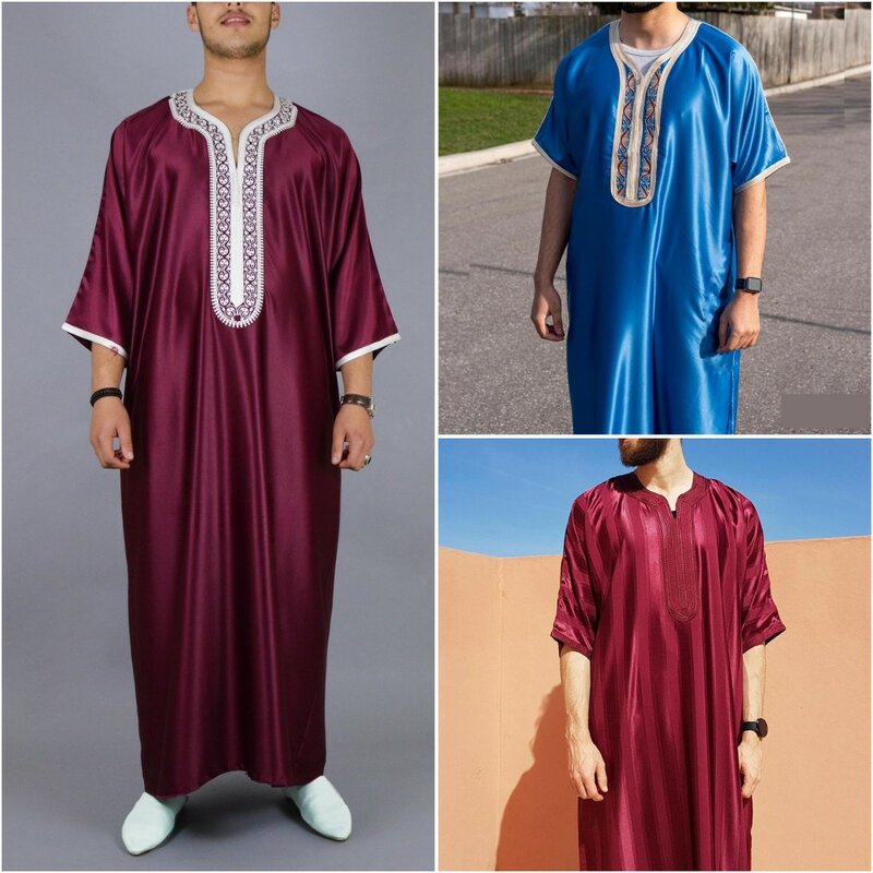 Robe solto bordado masculino, Ramadan Oração Kaftan, Traje paquistanês Thobe, Vestido Tradicional, Cavalheiro Muçulmano, Saia Longa de Luxo