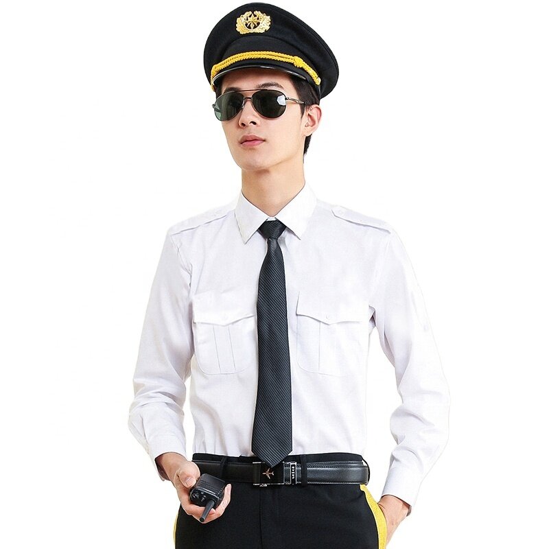 Chemises Blanches avec Épaulettes pour Homme, Uniforme de Pilote d'Aviation, Uniforme de Compagnie Aérienne