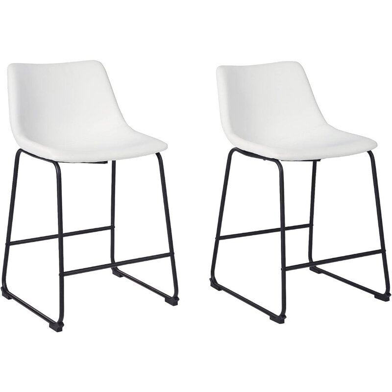 Charakterystyczny wzór od Ashley Centiar nowoczesna sztuczna skóra 23.75 "wysokość blatu fotel lotniczy stołku barowego, zestaw 2, biały