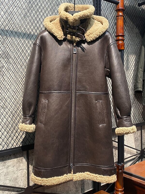 เสื้อโค้ทขนสัตว์แท้แบบหนาสำหรับผู้ชายแจ็คเก็ตหนังแกะแท้สำหรับ2023ฤดูหนาว