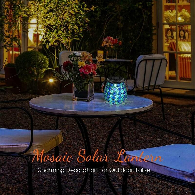 Lanterne Solaire en Mosaïque pour Extérieur, Lampe de Table Étanche, Veilleuse pour Jardin, ix