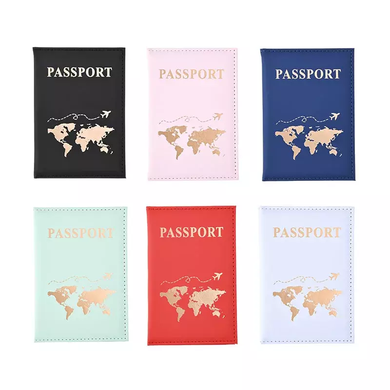 Sarung dompet tempat paspor kartu ID, sarung pelindung paspor kulit PU untuk perjalanan dan wanita pria