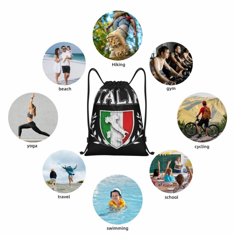 이탈리아 이탈리아 국기 휴대용 드로스트링 백, 배낭 보관 가방, 야외 스포츠 여행 체육관 요가