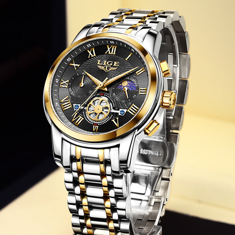 LIGE męskie zegarki nowa moda ze stali nierdzewnej wodoodporny świecący Top marki luksusowe męskie kwarcowe zegarki męskie Relogio Masculino