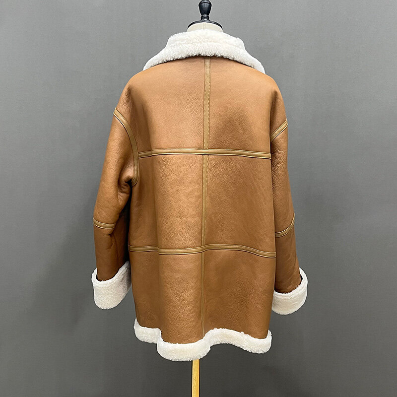 Giacche in pelle da donna 2022 nuova tosatura cappotti in vera pelle di pecora Solid Simple Fur Lining Winter Warm soprabito MH5046L