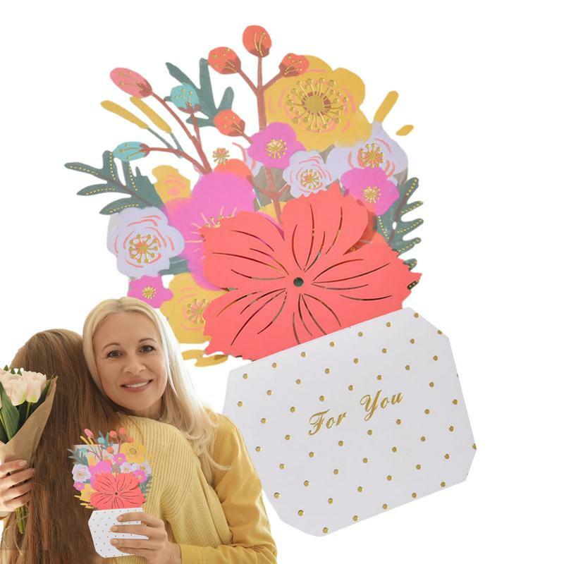 Buquês de Papel Cartões com Envelope, Cartões florais para mãe, professor, esposa, irmã, aniversário