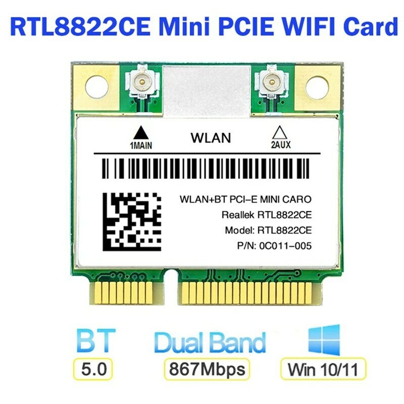 RTL8822CE 1200Mbps 2.4G/5Ghz 802.11AC Kartu Wifi Jaringan Mini Pcie Bluetooth 5.0 Mendukung Laptop/PC Windows 10/11