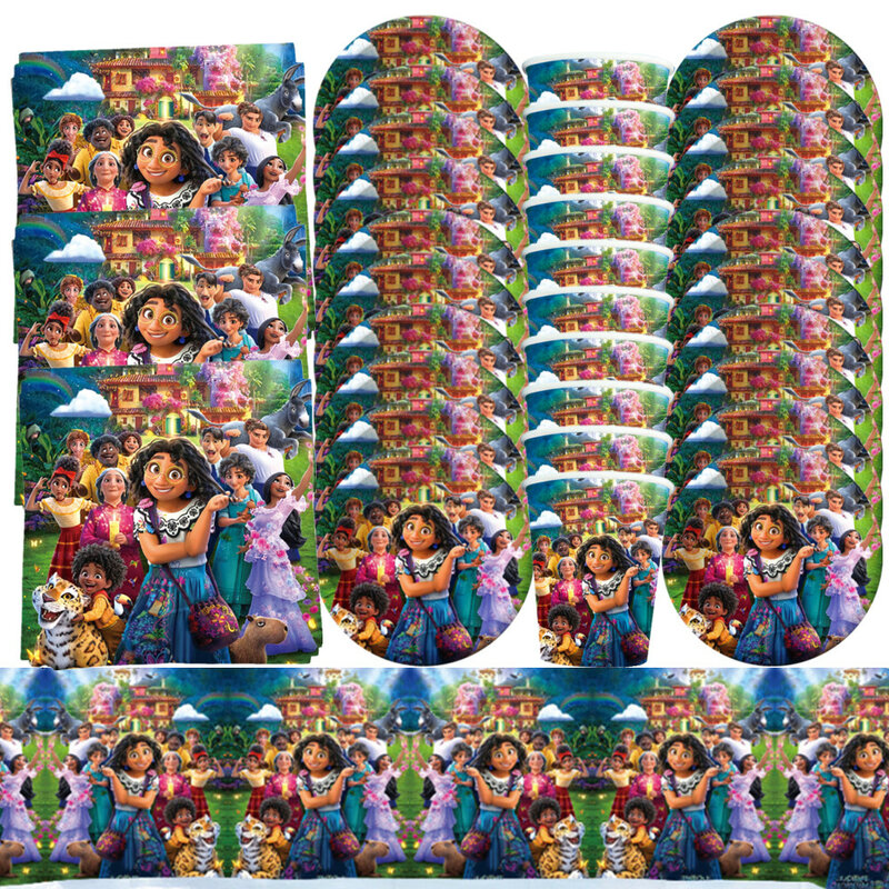 Disney encanto conjunto de utensílios de mesa descartáveis mirabel placa de copo de papel guardanapo toalha de mesa enchanto decorações de festa de bebê suprimentos