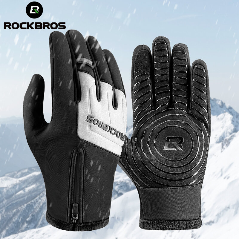 Rockbros Winter Warme Handschoenen Touchscreen Fietshandschoenen Full Finger Mtb Bike Handschoenen Antislip Siliconen Palm Thermische Skihandschoenen