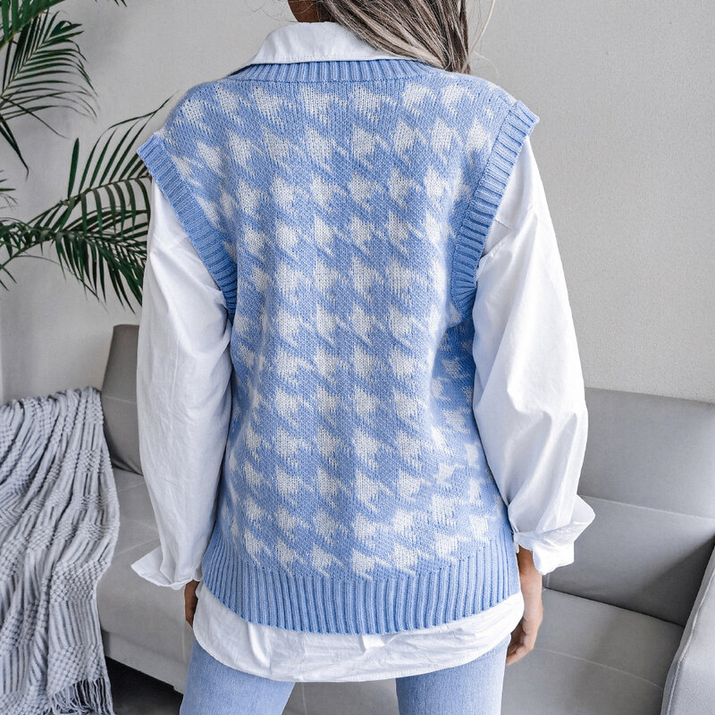 Women Sweaters Long Sleeve Turn Down Collar Print Jumpers High Street Loose Fit Knitting Pullovers Slight Strech Patchwork