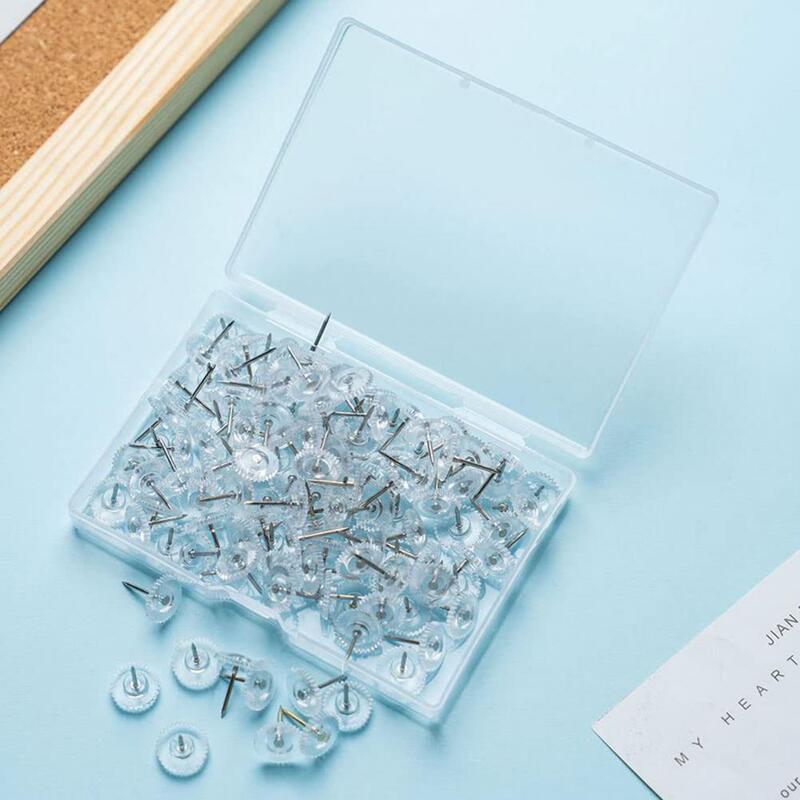 100Pcs Clear Push Pins Transparent Plastic Head Thumb Tacks School Documents Fixing Professional Pushpin School Office Supplies