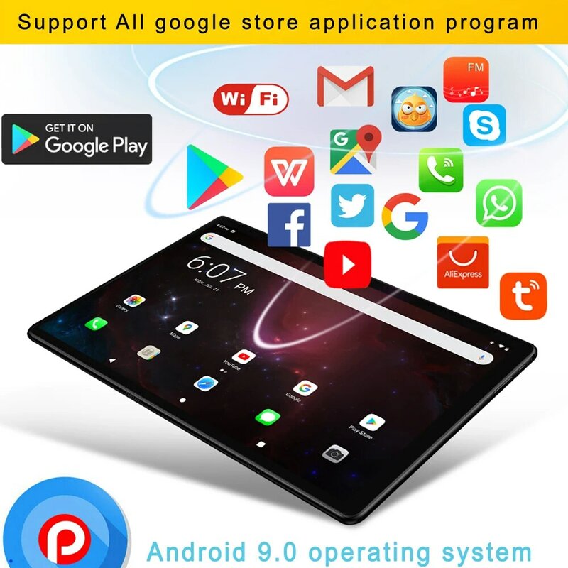 Bdf 10.1 Polegada tablet pc novo android 9.0 comprimidos 3g/4g telefone chamada octa núcleo 4gb/64gb rom bluetooth wi-fi 2.5d tela de aço tablet