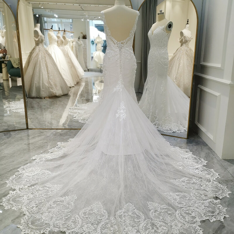 Tiptop setelan pernikahan baru untuk wanita tali Spaghetti putri duyung gaun pengantin ritsleting renda vestidos de novias 2024 QW01570