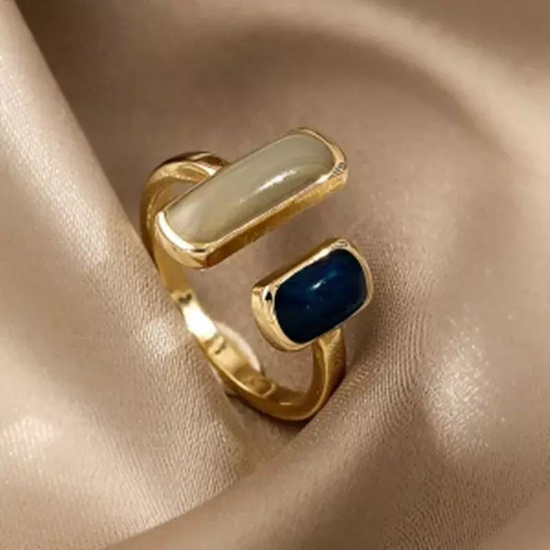 French Retro Romantic Matching Enamel Glaze Blue Color Open Rings for Woman Adjustable Luxury Finger Ring New Fashion Jewelry