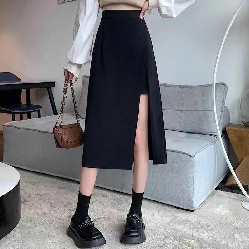 Юбка женская черная базовая, шикарная офисная одежда с завышенной талией, простая Удобная трапециевидная юбка средней длины в Корейском стиле, на лето