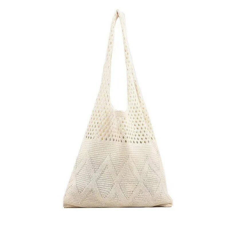 Casual Hollow Out Knitted Women Shoulder Bags Woolen Weave Large Capacity Tote Bag Summer Beach Bag Big Shopper Purses 2024