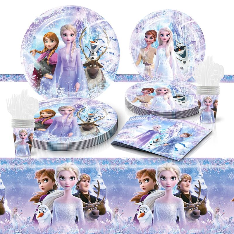 Disney-suministros de fiesta de Elsa, Anna, Frozen 2, vasos de papel, plato de papel, manteles para niños y niñas, decoración para fiesta de cumpleaños, novedad