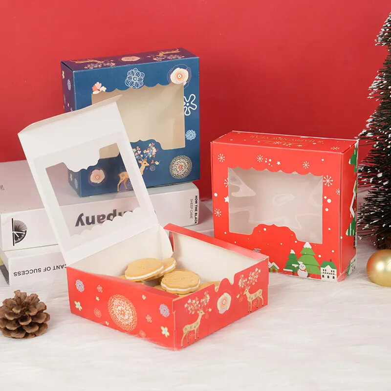 กล่องเค้ก kotak kue KERING คริสต์มาส1ชิ้นกล่องบรรจุภัณฑ์ขนมช็อกโกแลตลูกอมห่อของขวัญคริสต์มาสงานเลี้ยงปีใหม่