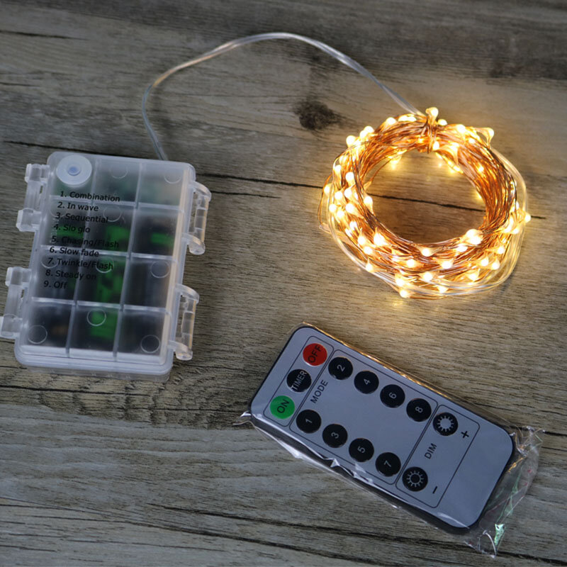 Guirnalda de luces LED con control remoto, guirnalda de luces con batería de 5/10/20M, ideal para decoración de fiestas navideñas