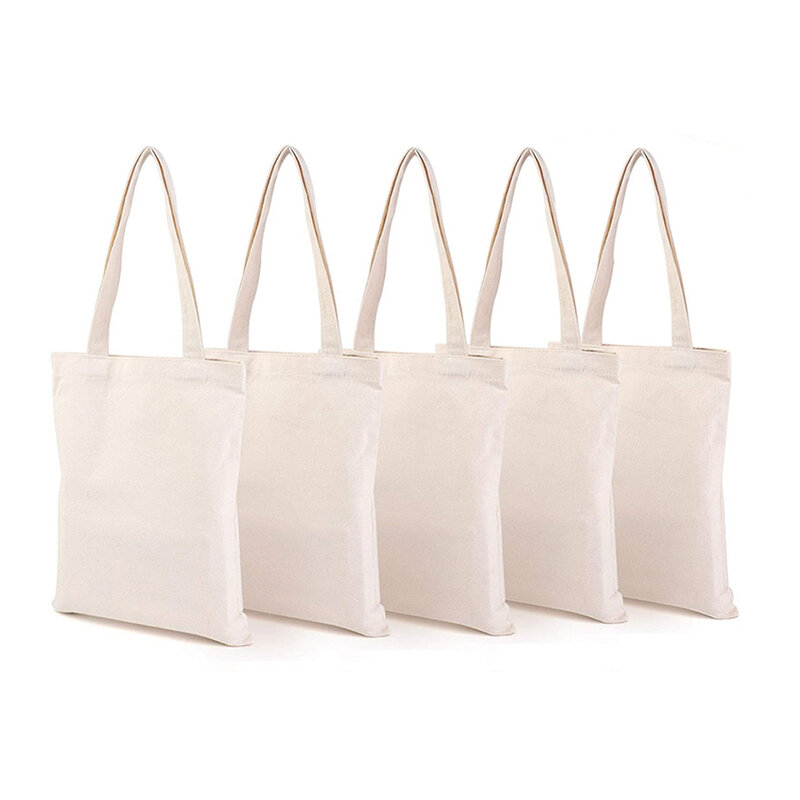 Women Canvas Shoulder Bag Solid Color Casual Tote Bag Reusable Large Capacity Cotton Handbag Shopping Beach Bag Beige/White