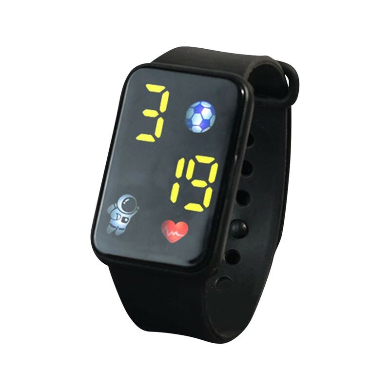 Jam tangan elektronik anti air layar LED, jam tangan olahraga, arloji silikon Solid, pola astronot, jam tangan elektronik anti air, layar LED, dengan pemantauan denyut jantung