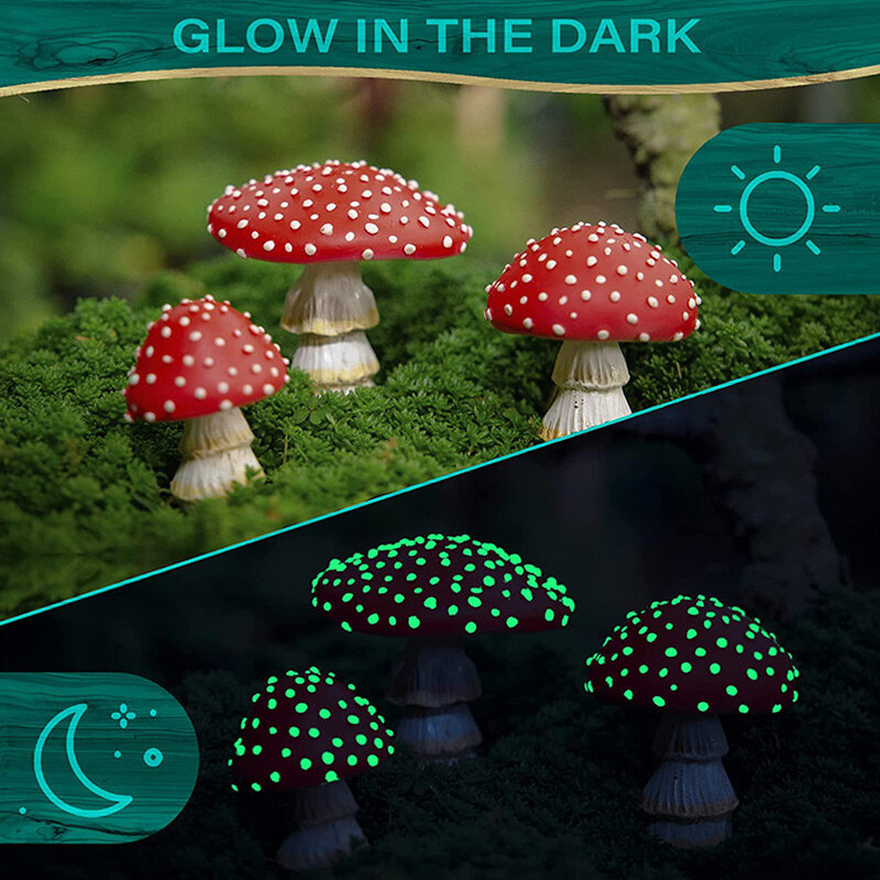 Mini Mushroom Glow In The Dark Ornament Durable Garden Mushroom Figurines Resin Mushroom Garden DIY Landscape Craft