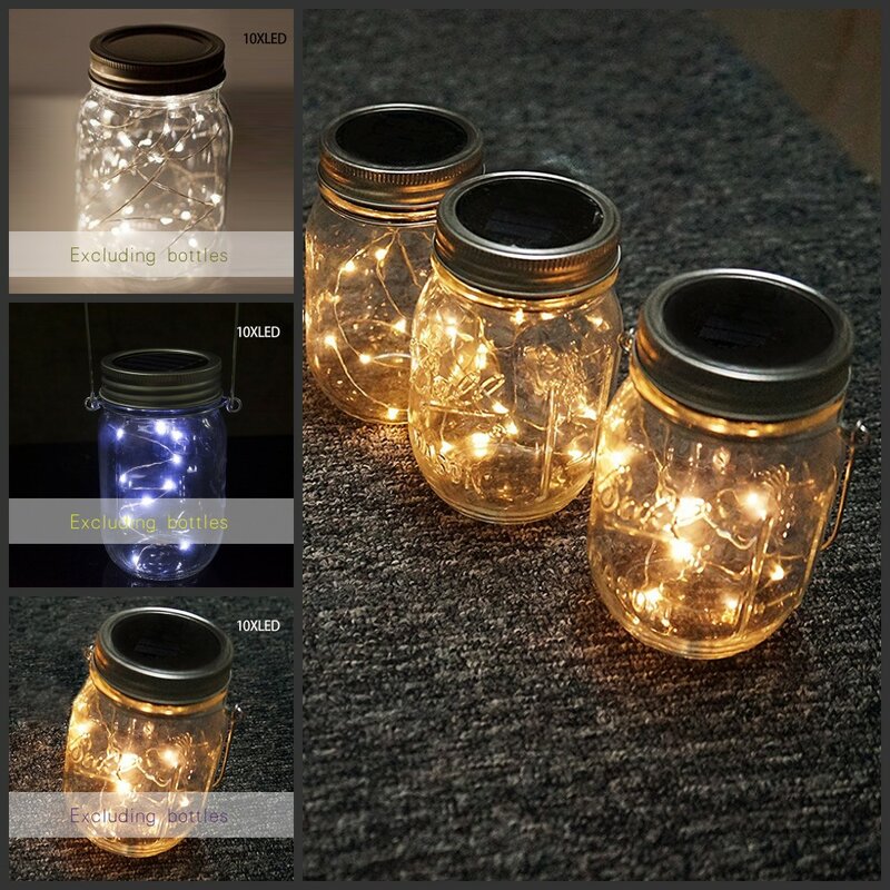 Solar Powered Mason Jar Lid Light, Lâmpada LED Fairy String, Decoração Do Jardim De Natal