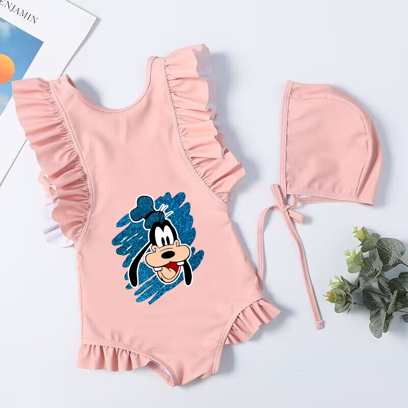 Goofy-Baby漫画水着、子供用水着、子供用水着、女の子用スイムシャツ、サーフィンビーチウェア、幼児用衣装、1個