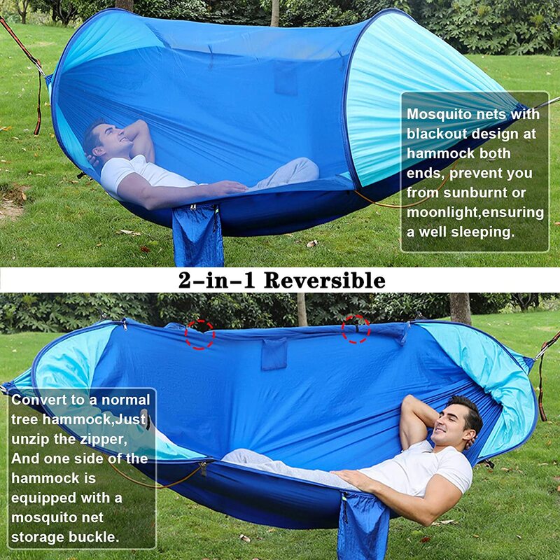 Hamaca doble para acampar, hamaca portátil con mosquitera, para exteriores, senderismo, patio y playa