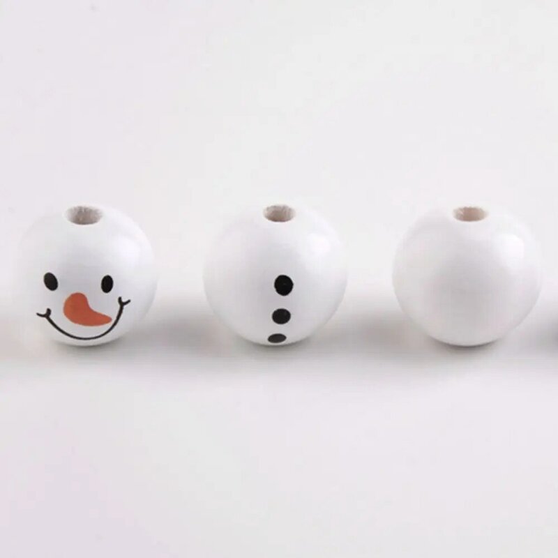 Snowman Round Wooden Beads, Contas De Madeira De Inverno, Buffalo Plaid, Loose Craft, Boneco de neve, 20mm, 20pcs por pacote