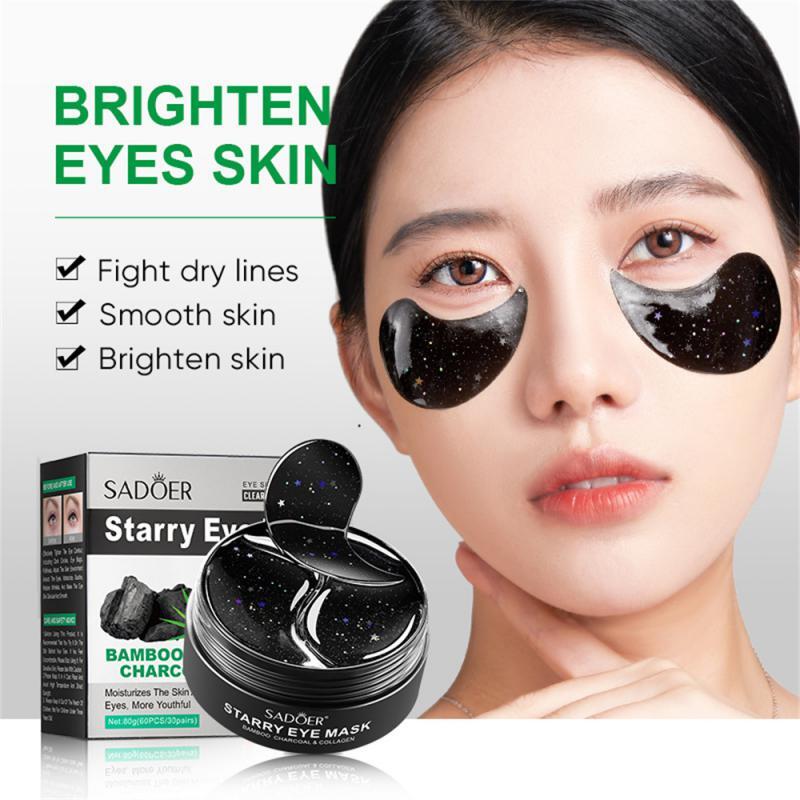 Bamboo Charcoal Eye Patches, Anti Rugas, Anti Aging, Levante, Remover Círculos Escuros, Colágeno Sob Os Olhos, Cuidados Com A Pele, 60Pcs