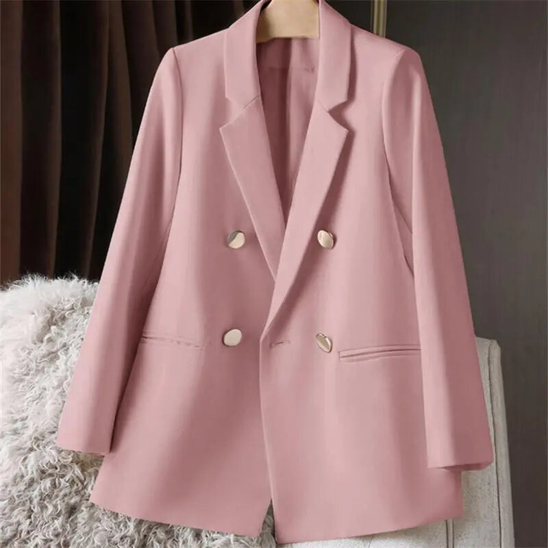 2023 New Women Blazer Korean Solid Fashion Long Sleeve Double-Breasted Streetwear Casual Office Ladies Blazer Coat Female Tops