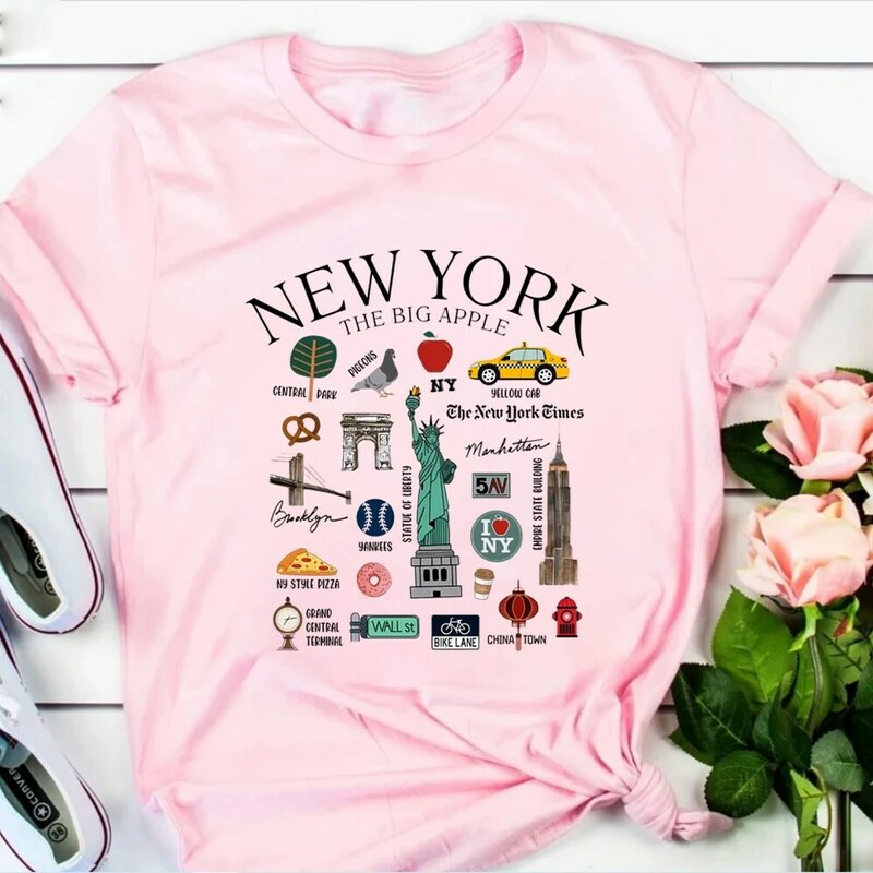 New York Tshirt New York City Landmarks T-Shirt City Graphic T Shirts Unisex Casual Short Sleeves Tops Y2k Top