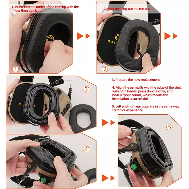 Almohadillas de Gel reemplazables compatibles con Earmor OPSMEN orejeras electrónicas de tiro M31 M32 auriculares tácticos Airsoft Hunt orejeras