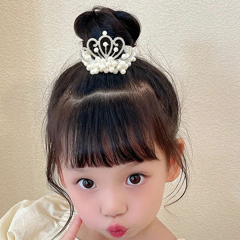 Tocado de princesa con diamantes de imitación para niños, cuerda para el cabello de estilo coreano, tocado de perlas, corona, regalo japonés