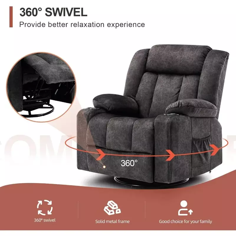 Cadeira de massagem aquecida com suporte de copo, 360 graus giratório preguiçoso reclinável, único assento do sofá, Joystick deitado, adequado para sala