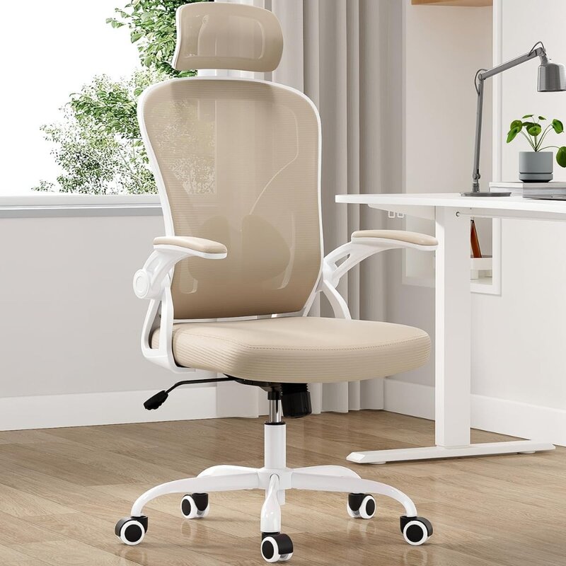 Cadeira ergonômica do escritório com encosto de cabeça, cadeira alta do computador com braços flip-up e ajustável