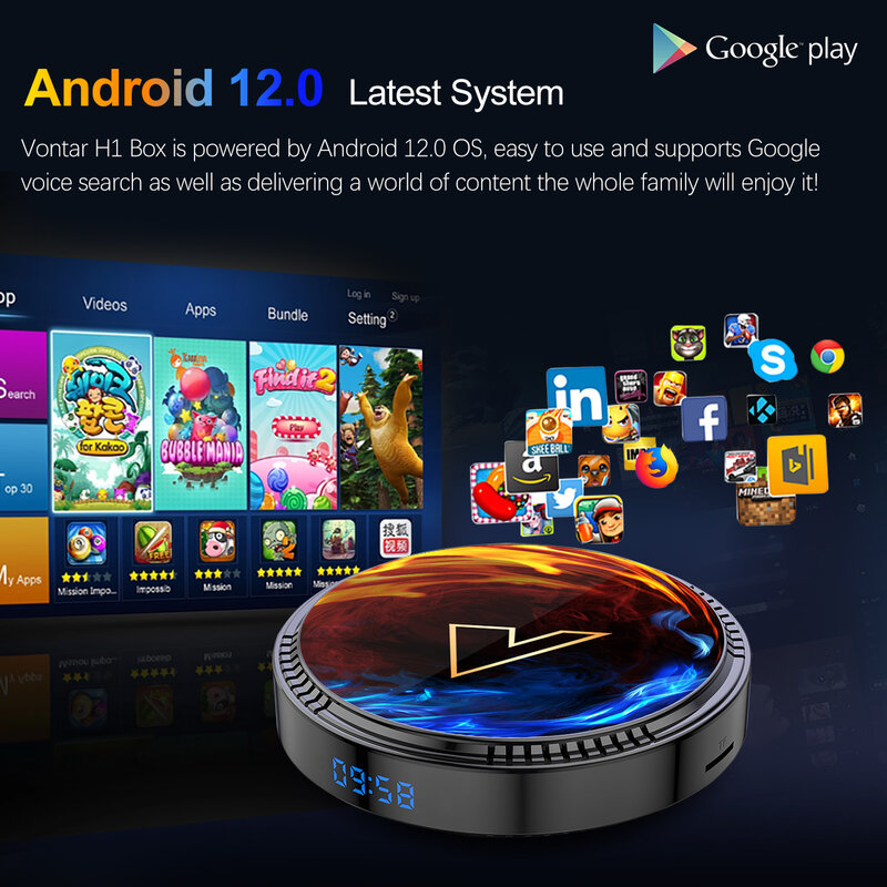 VONTAR H1 Android 12 TV, pudełko Allwinner H618 kora czterordzeniowy A53 obsługuje 8K wideo BT Wifi6 Google zestaw odtwarzacza multimedialnego głosowe top Box
