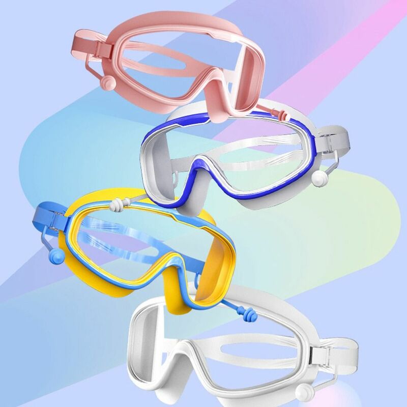 แว่นตาว่ายน้ำกรอบกว้างสำหรับผู้ใหญ่พร้อมที่อุดหูแว่นตากันน้ำนิ่มป้องกันการเกิดฝ้าอุปกรณ์ว่ายน้ำ