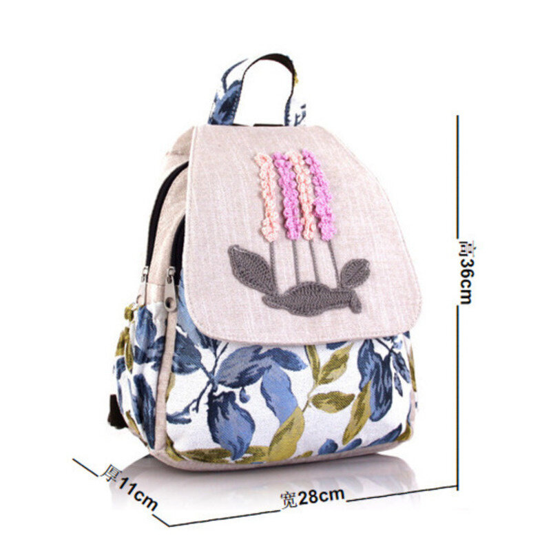 New Retro Large Zipper Capacity Schoolbag Girl Chinese National Style Women Backpack Fashion Simple Travel Canvas Bag