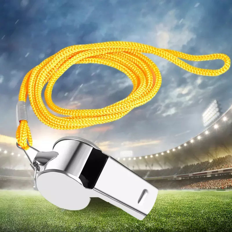 Metal Whistle with Rope Professional Soccer Referee Extra Loud Whistle for Football Basketball Sports Training Outdoor Survival