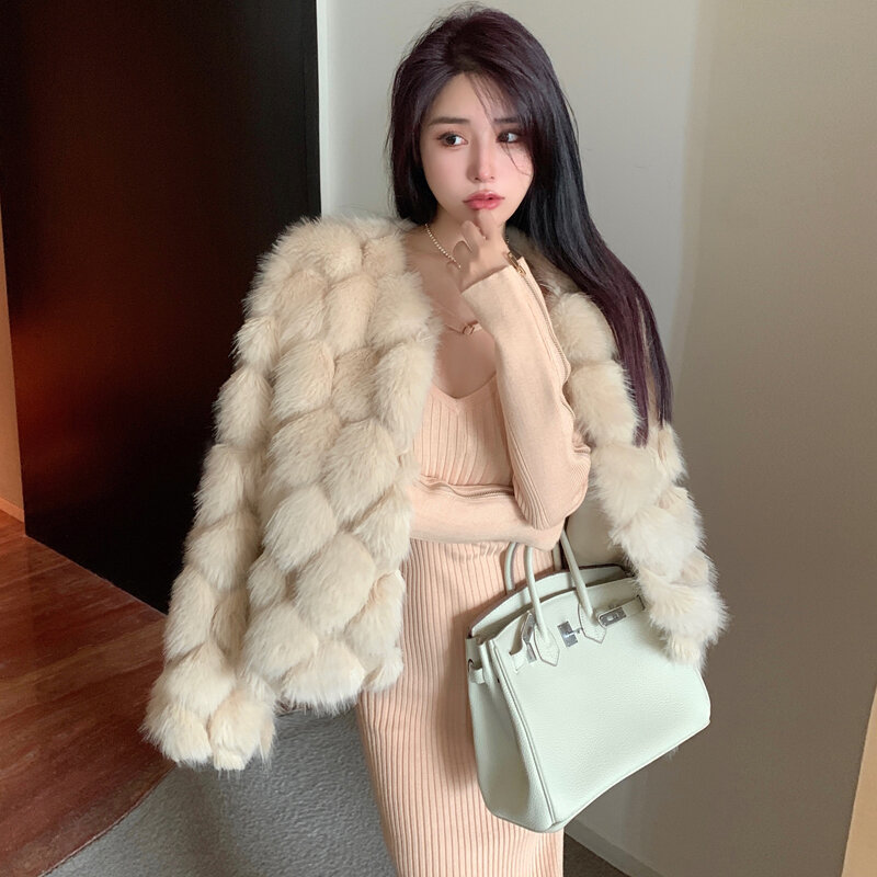 Abrigo de piel sintética para mujer, abrigo de manga larga, moda coreana, corte corto, cálido, nuevo, Invierno